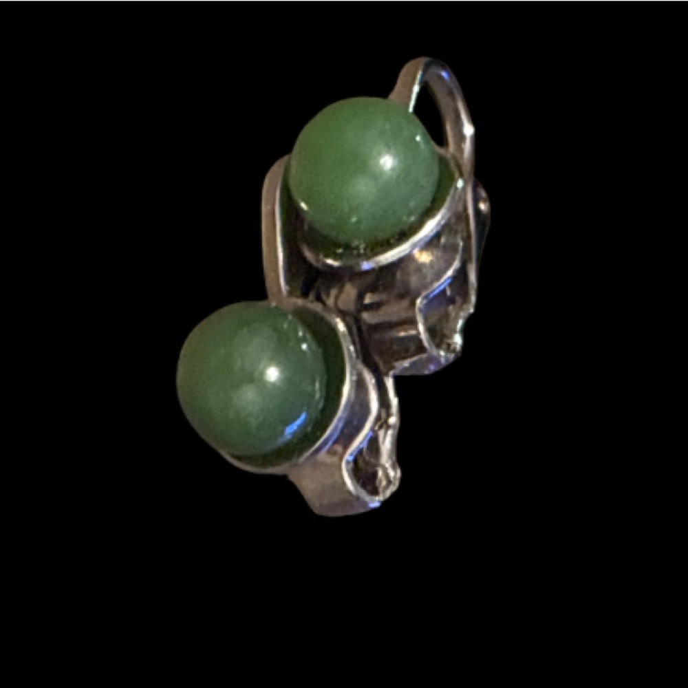 Elegant Vintage Green Stone & Silver-tone Earrings